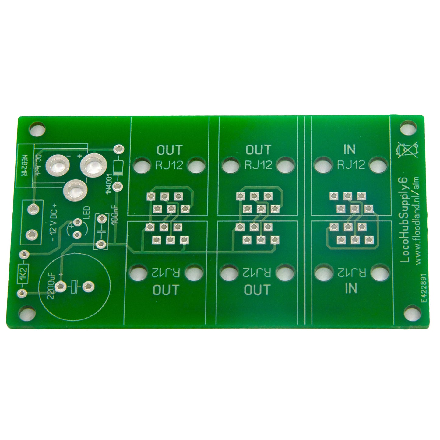 LocoHubSupply6: voeding voor LocoNet (printplaat voor zelfbouw)